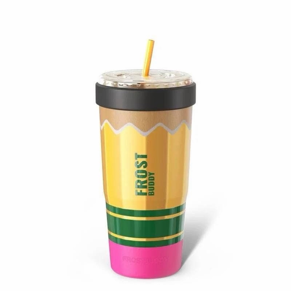 FrostBuddy To Go Pencil Yellow & Pink Insulated Tumbler with Straw